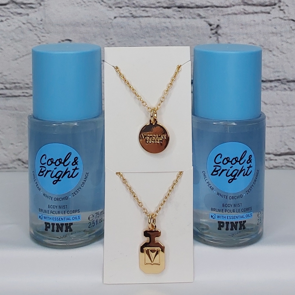 VICTORIA'S SECRET 'PINK' 'COOL & BRIGHT' 4-PIECE BODY MIST & BOTTLE CHARMS SET - Picture 8 of 16